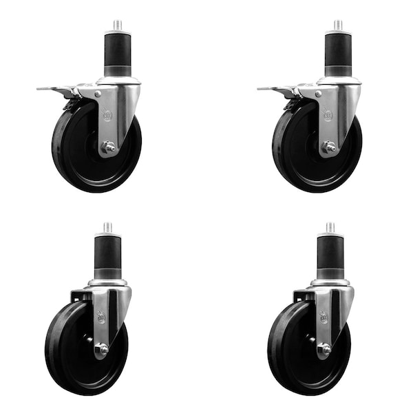 5'' Phenolic Swivel 1-5/8'' Expand Stem Caster Set 2 Total Lock Brakes, 4PK